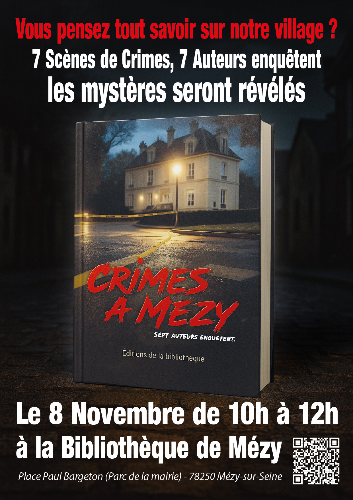 Les « Crimes à Mézy » seront dévoilés le 8 Novembre à La Bibliothèque de Mézy-sur-Seine